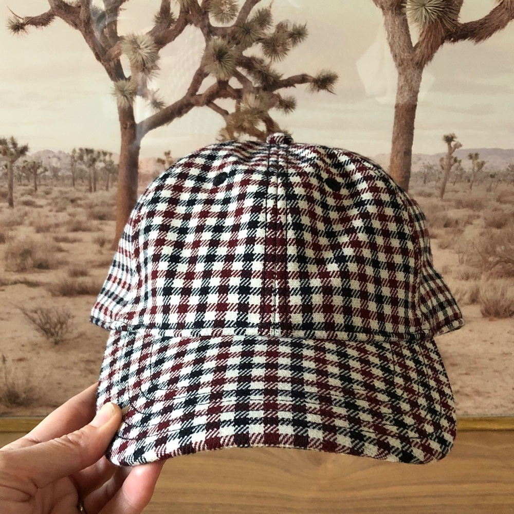 Madewell Checkered Cap in Black, Maroon, and White
